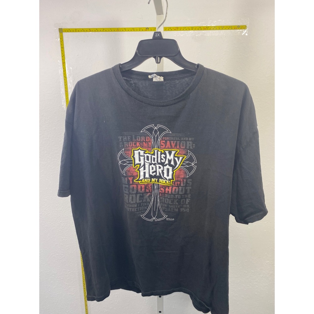 Kerusso God Is My Hero Graphic T-Shirt Mens 2X Black Christian Psalm 95:1 Tee
